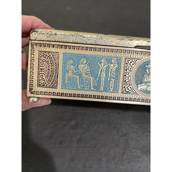 Vintage Metal Wood Lined Box Jewelry Trinket Keepsakes W Lid Egyptian 9.5”x5” - Picture 15 of 16